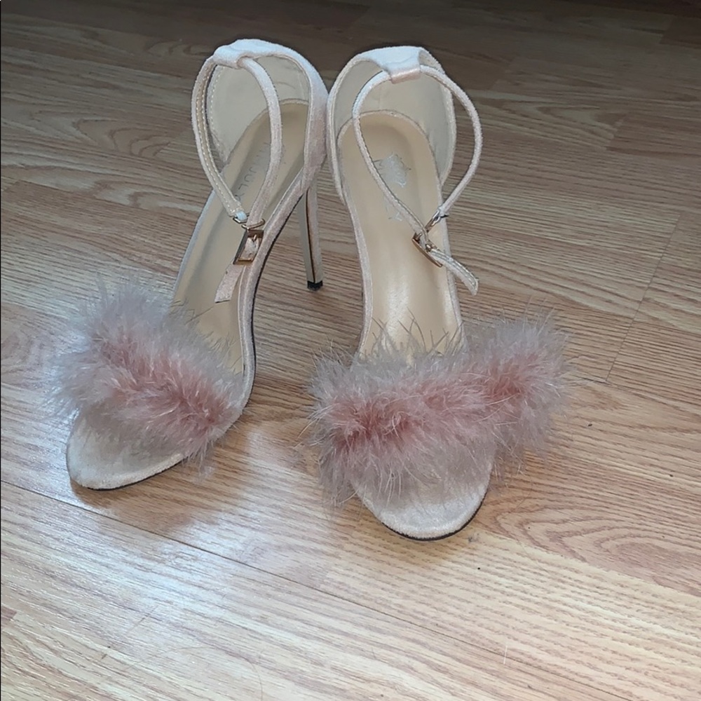 Pale Pink Furry Velvet High Heels